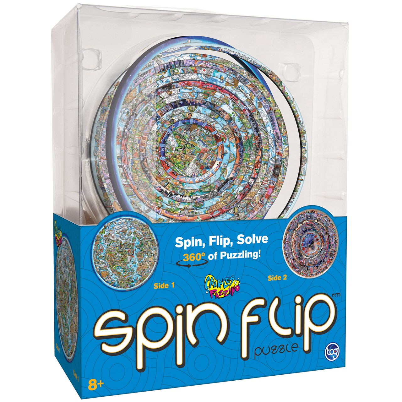 Spin Flip Puzzle: Charles Fazzino- 14 Rings - 2-In-1: Double-Sided Puzzle, Spin-Flip-Solve, 360 Degress Of Puzzling, Fidget Toy, Adults & Kids 8+